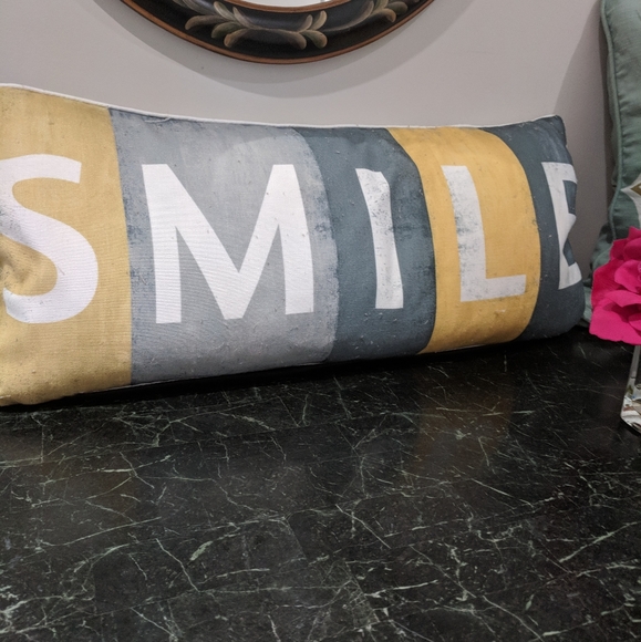 Home Accent Pillows Other - "SMILE" Lumbar Accent Pillow Yellow Blue Gray
